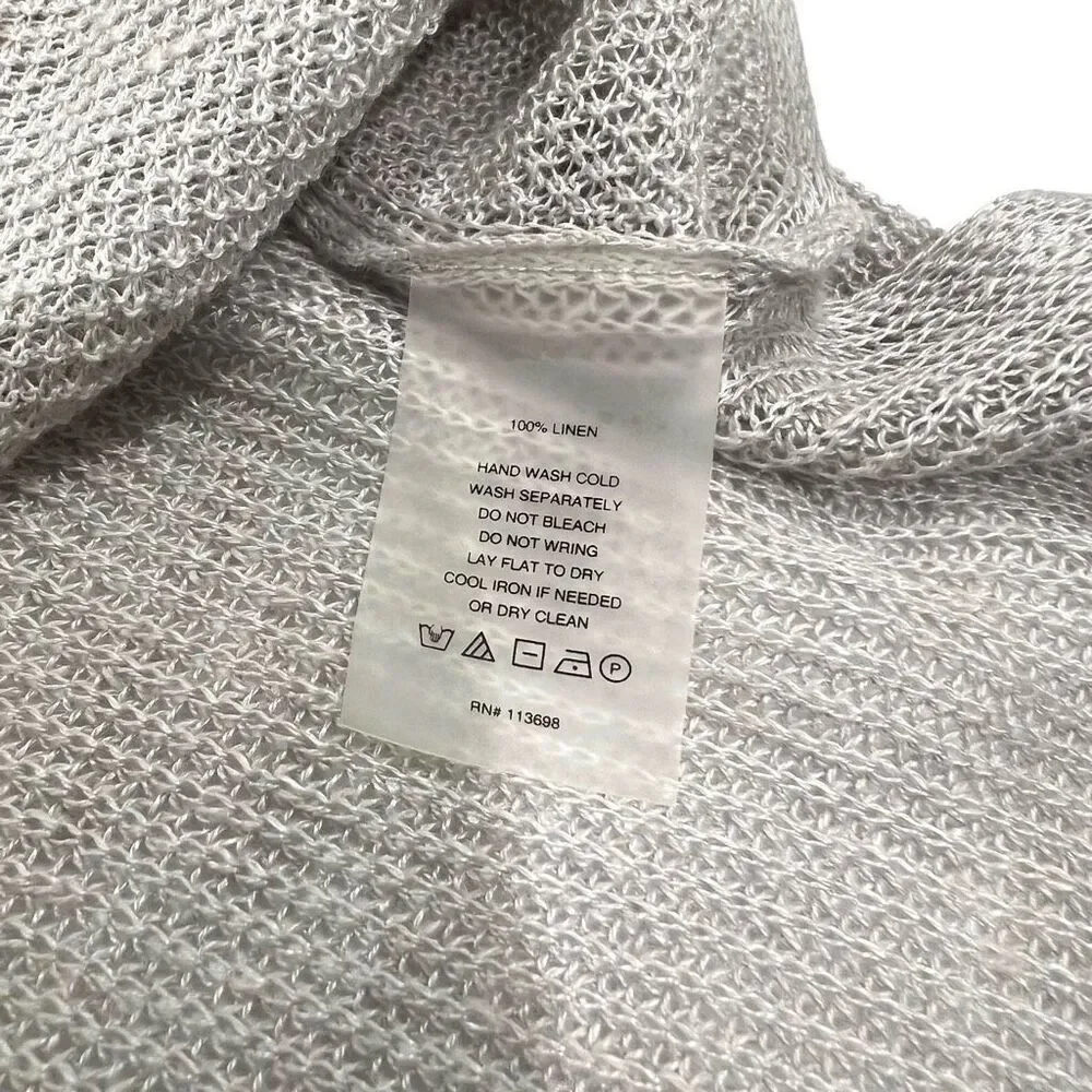 Margaret O'Leary Medium Lightweight Gray V-Neck Sweater Open Knit Linen